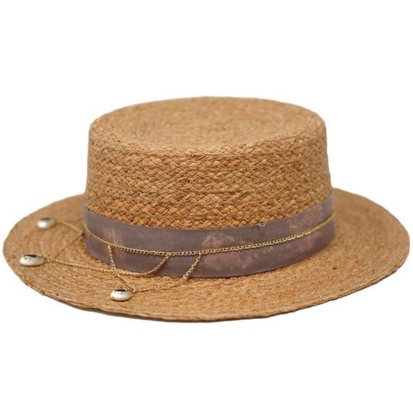 Juniper Raffia Boater Chain Detail Sun Hat - Picture 6 of 8